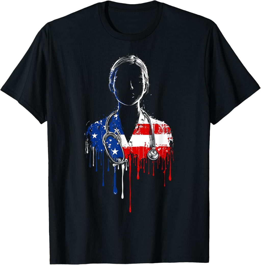 Nurse RN LPN Nursing American Flag USA Drip Graffiti Lover T-Shirt