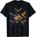 Colorful Hummingbirds Flowers Botanical Nature Bird Artwork T-Shirt