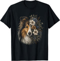 Floral Shetland Sheepdog Artwork Sheltie Graphic T-Shirt