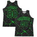 Custom Black Neon Green Abstract Network Round Neck Sublimation Basketball Suit Jersey
