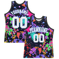 Custom Graffiti Pattern White Light Blue-Black Splash Round Neck Sublimation Basketball Suit Jersey