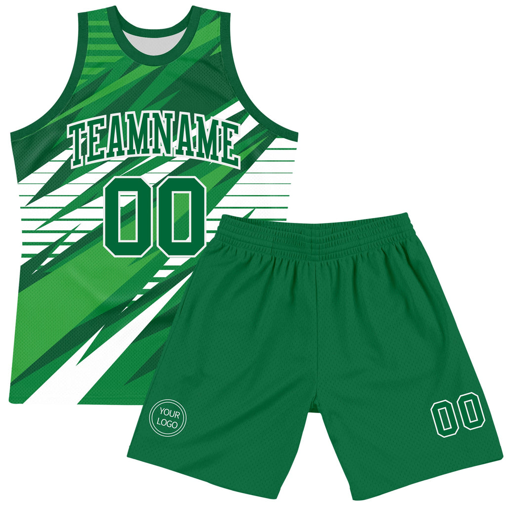 Custom Kelly Green White Line Round Neck Sublimation Basketball Suit Jersey