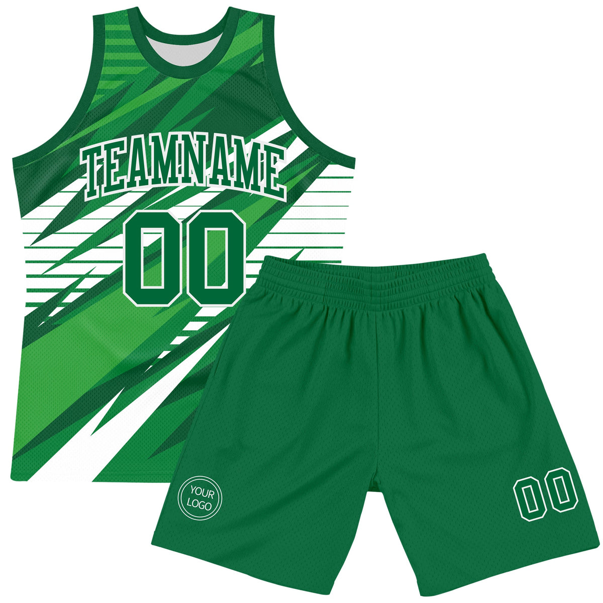 Custom Kelly Green White Line Round Neck Sublimation Basketball Suit Jersey