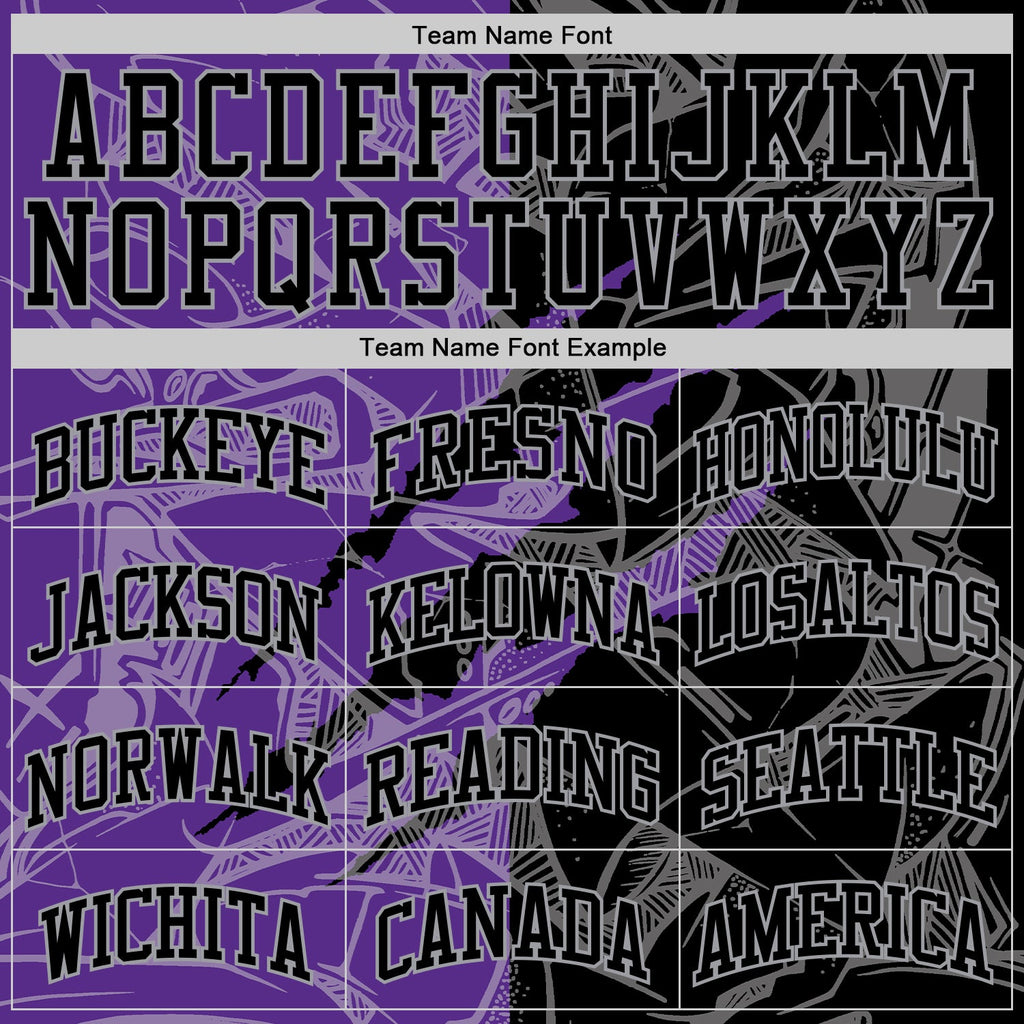 Custom Graffiti Pattern Black Purple-Gray Scratch Round Neck Sublimation Basketball Suit Jersey