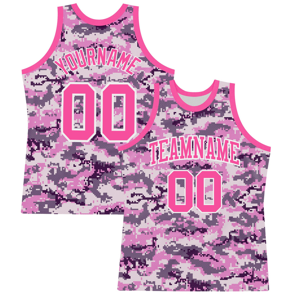 Custom Camo Pink-White Round Neck Sublimation Salute To Service Basketball Suit Jersey