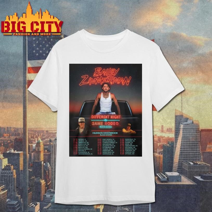 Bailey Zimmerman Different Night Same Rodeo Tour 2026 Shirt