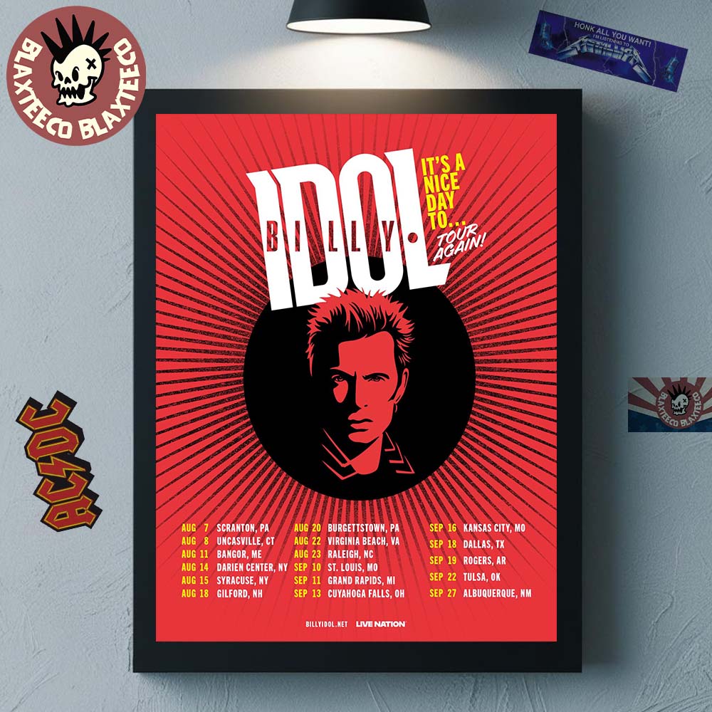 Billy Idol It’s A Nice Day To Tour Again 2026 North America Summer Schedule Dates Poster Canvas