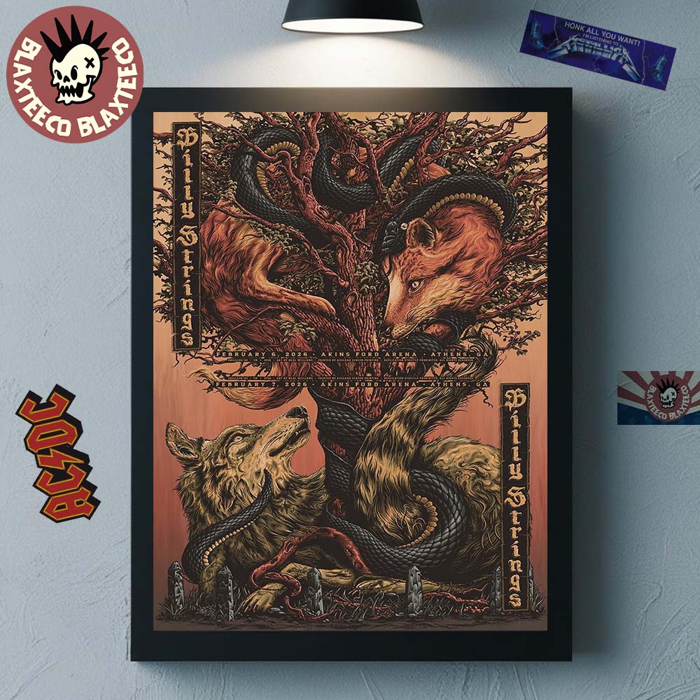 Billy Strings Athens Georgia 2026 Night 1 And 2 Combined Gig Poster At Akins Ford Arena On February 6 And 7 2026 Winter Tour Poster Canvas