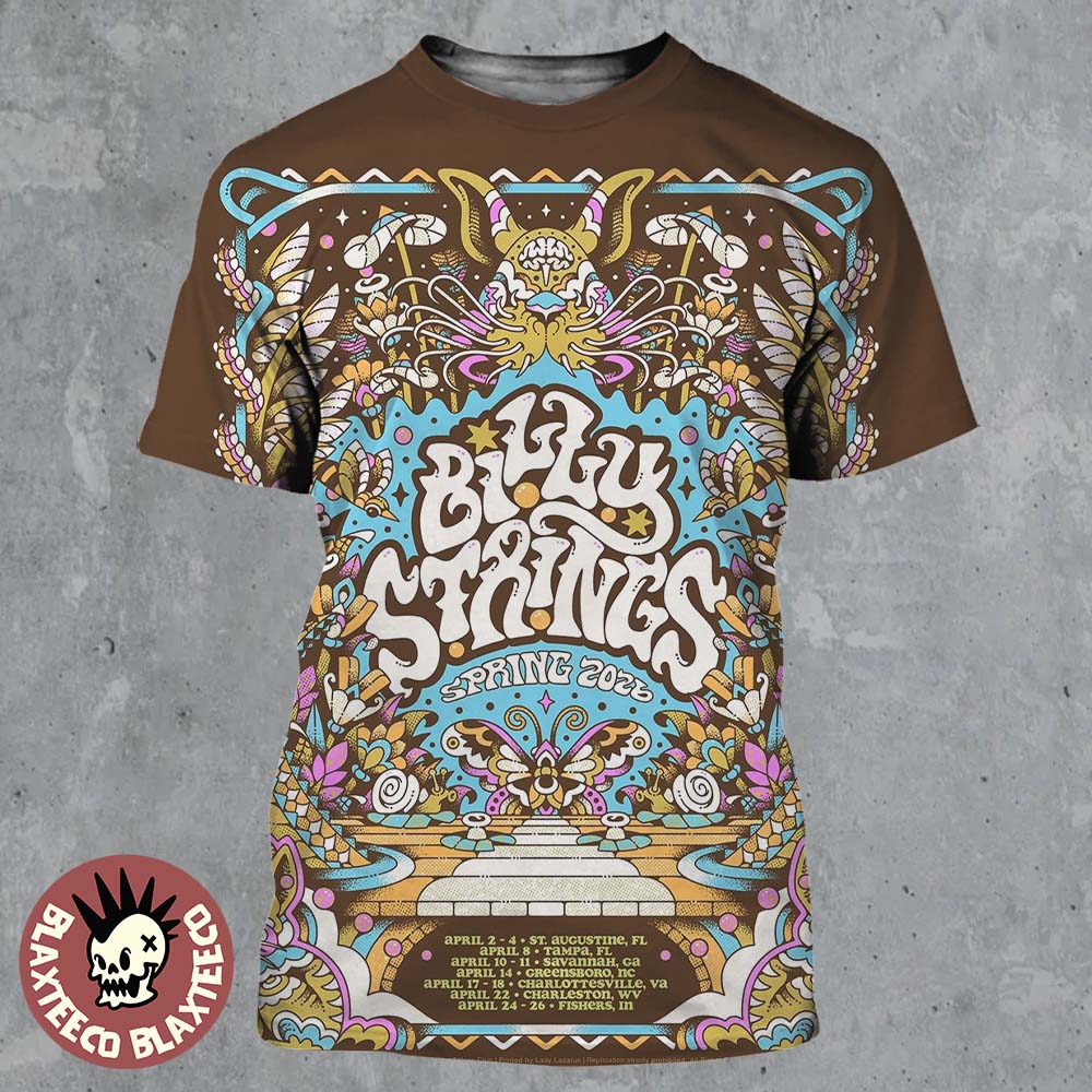 Billy Strings Spring 2026 Tour All Dates Poster Art By Tiffany Chin All Over Print Shirt