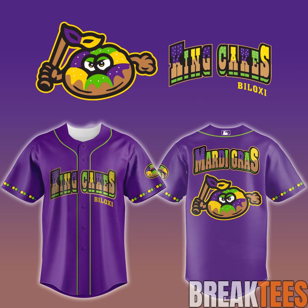 Biloxi Shuckers Cakes Mardi Gras Special Baseball Jersey