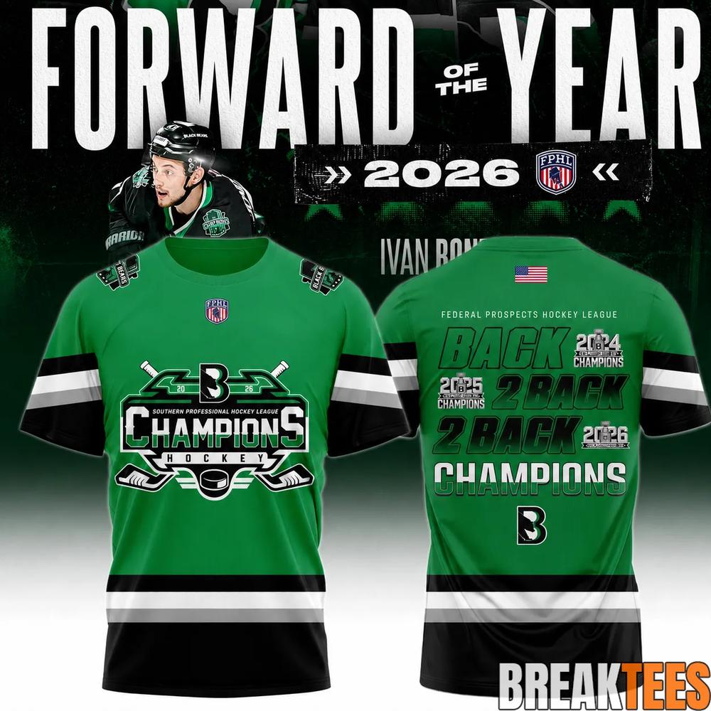 Binghamton Black Bears 2026 FPHL Champions Three-Peat Design T-Shirt