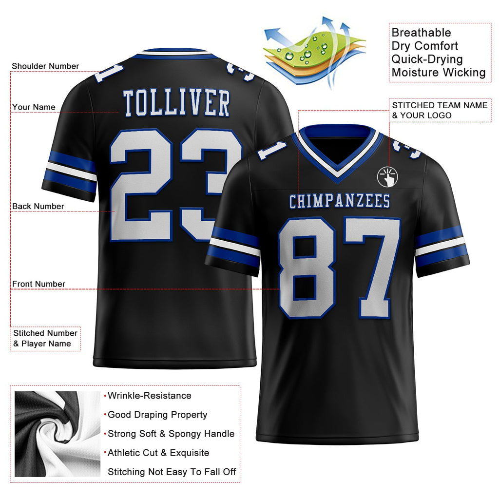 Custom Black White-Royal Authentic Football Jersey