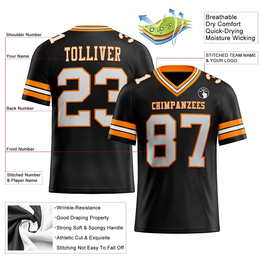 Custom Black White-Bay Orange Authentic Football Jersey