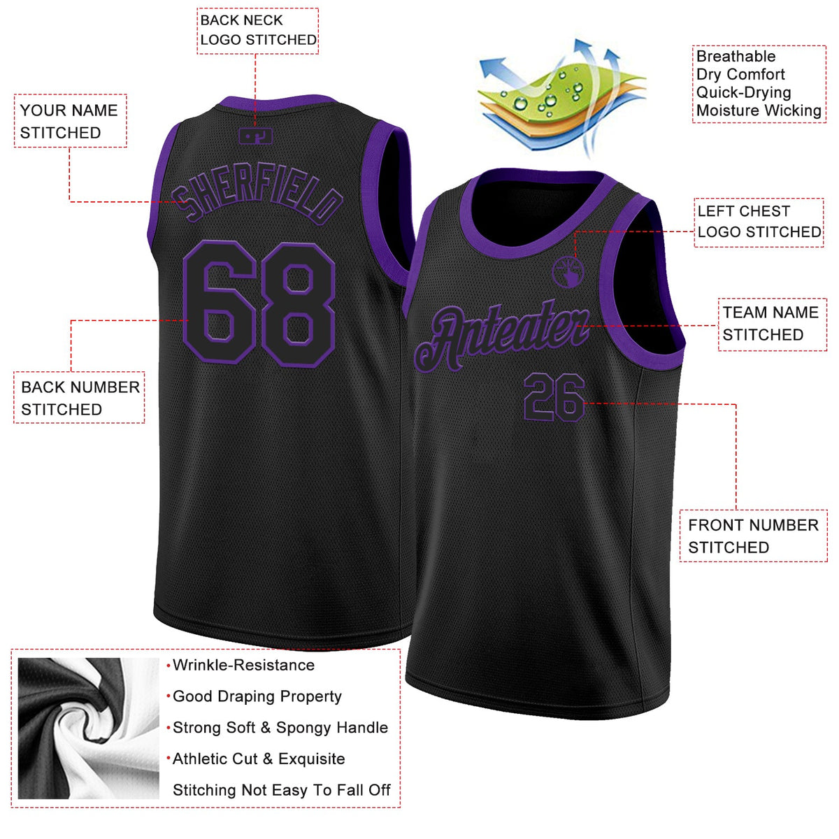 Custom Black Purple Authentic Basketball Jersey