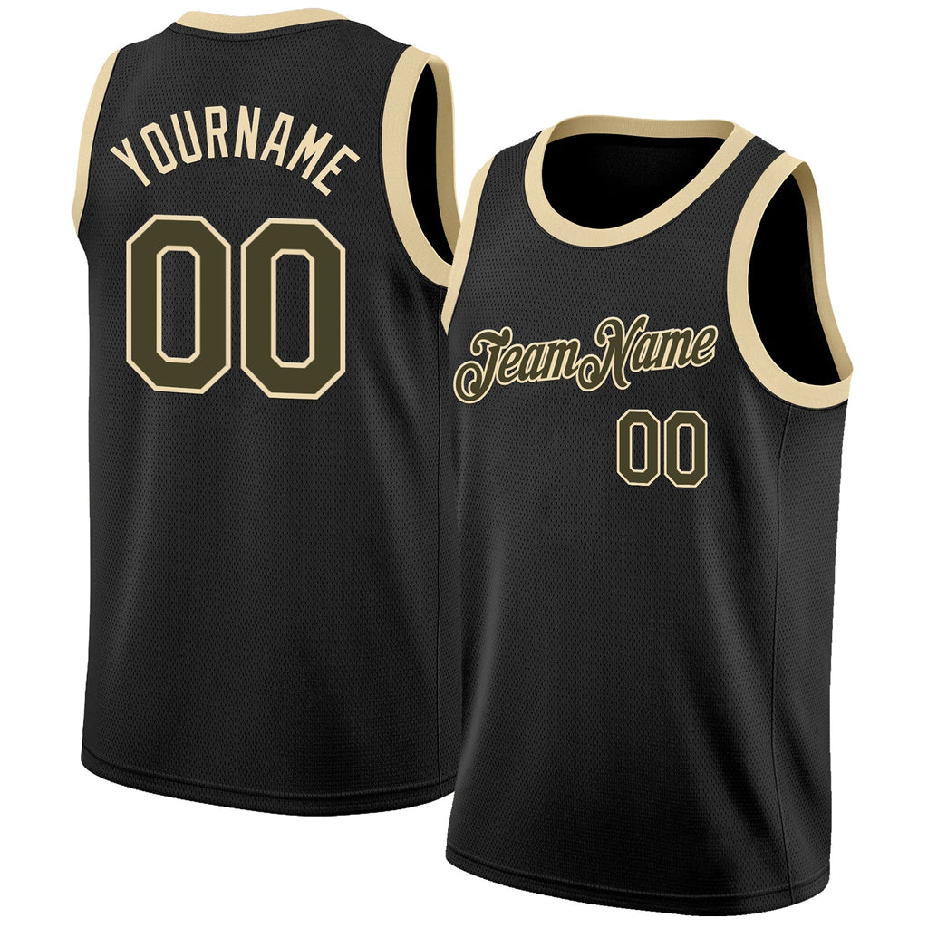 Custom Black Olive-Cream Authentic Basketball Jersey