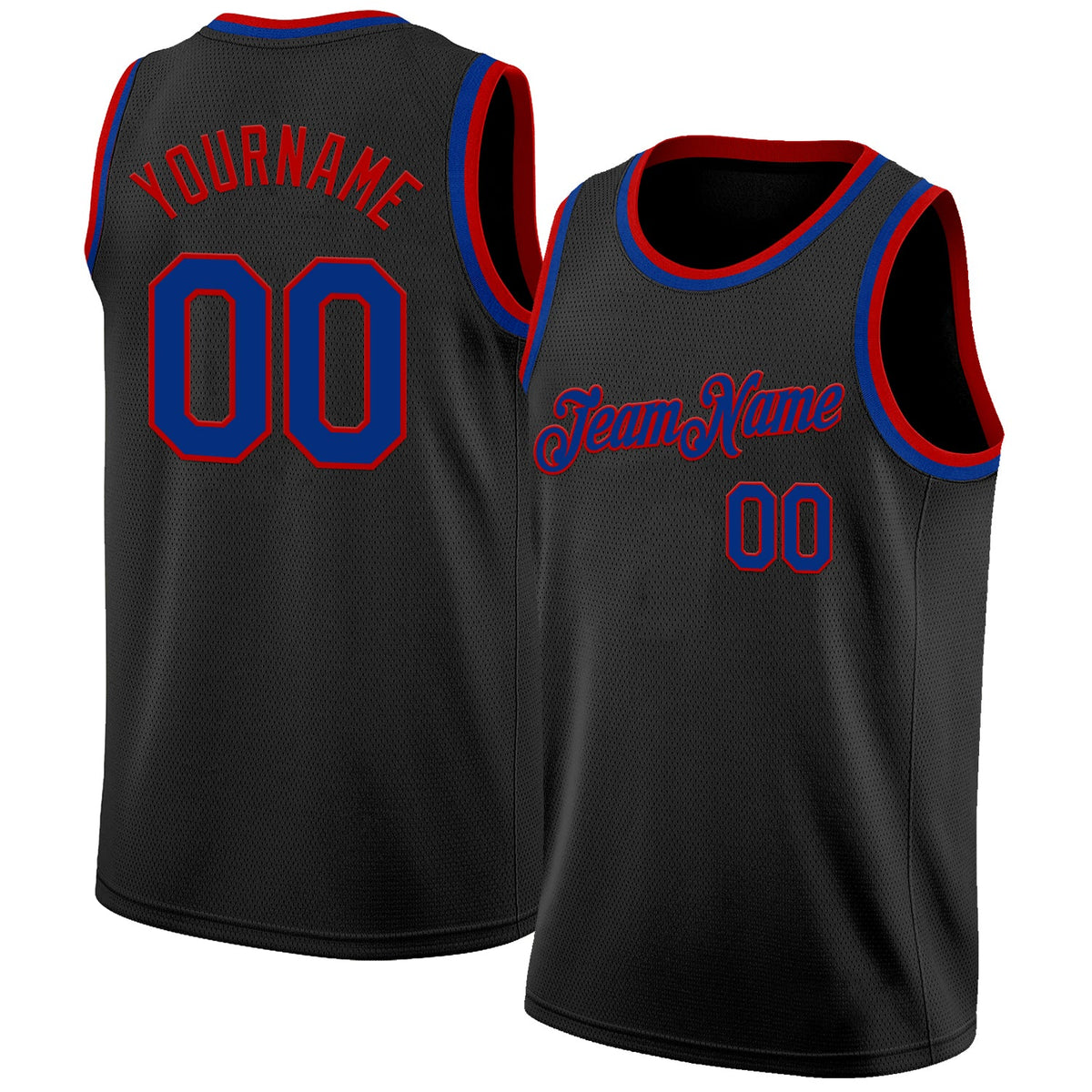 Custom Black Royal-Red Authentic Basketball Jersey