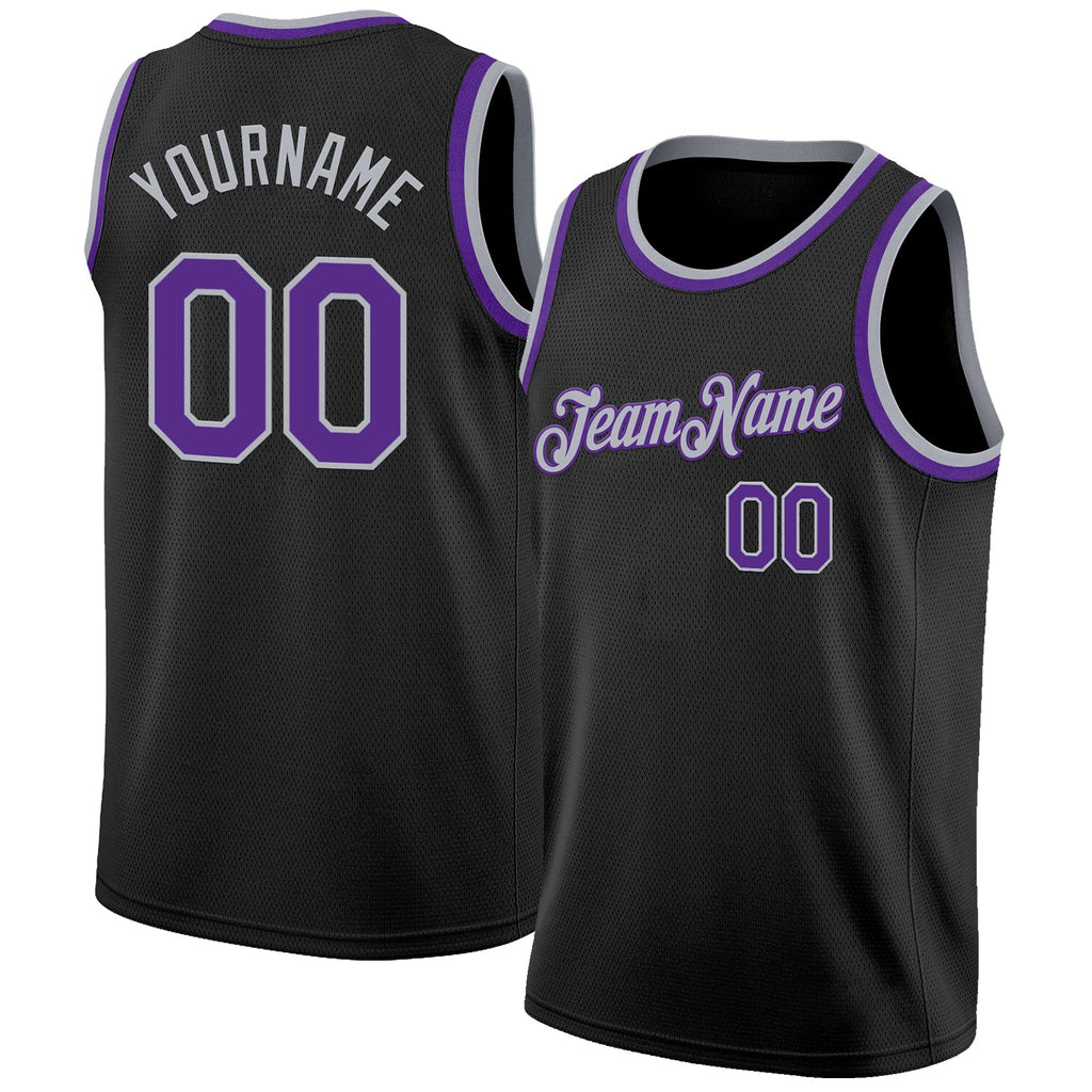 Custom Black Purple-Gray Authentic Basketball Jersey