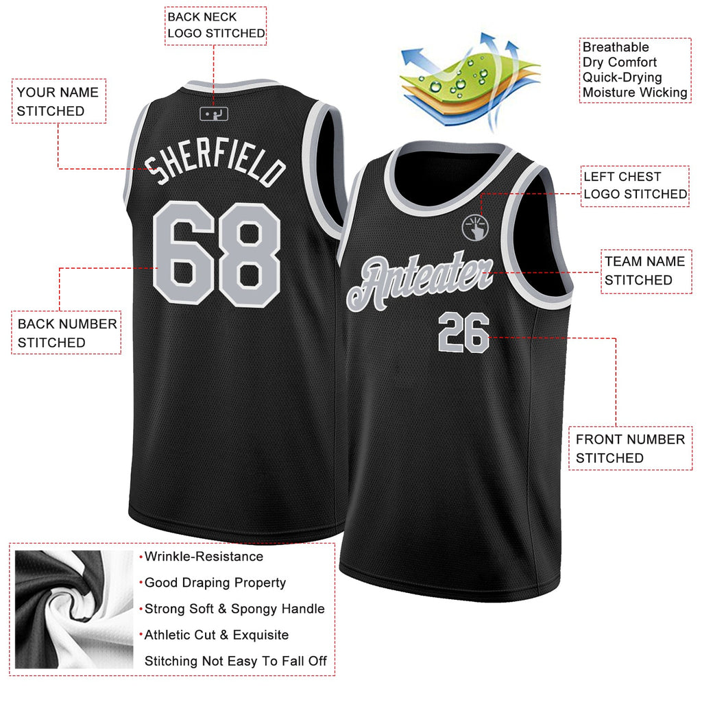 Custom Black Gray-White Authentic Basketball Jersey