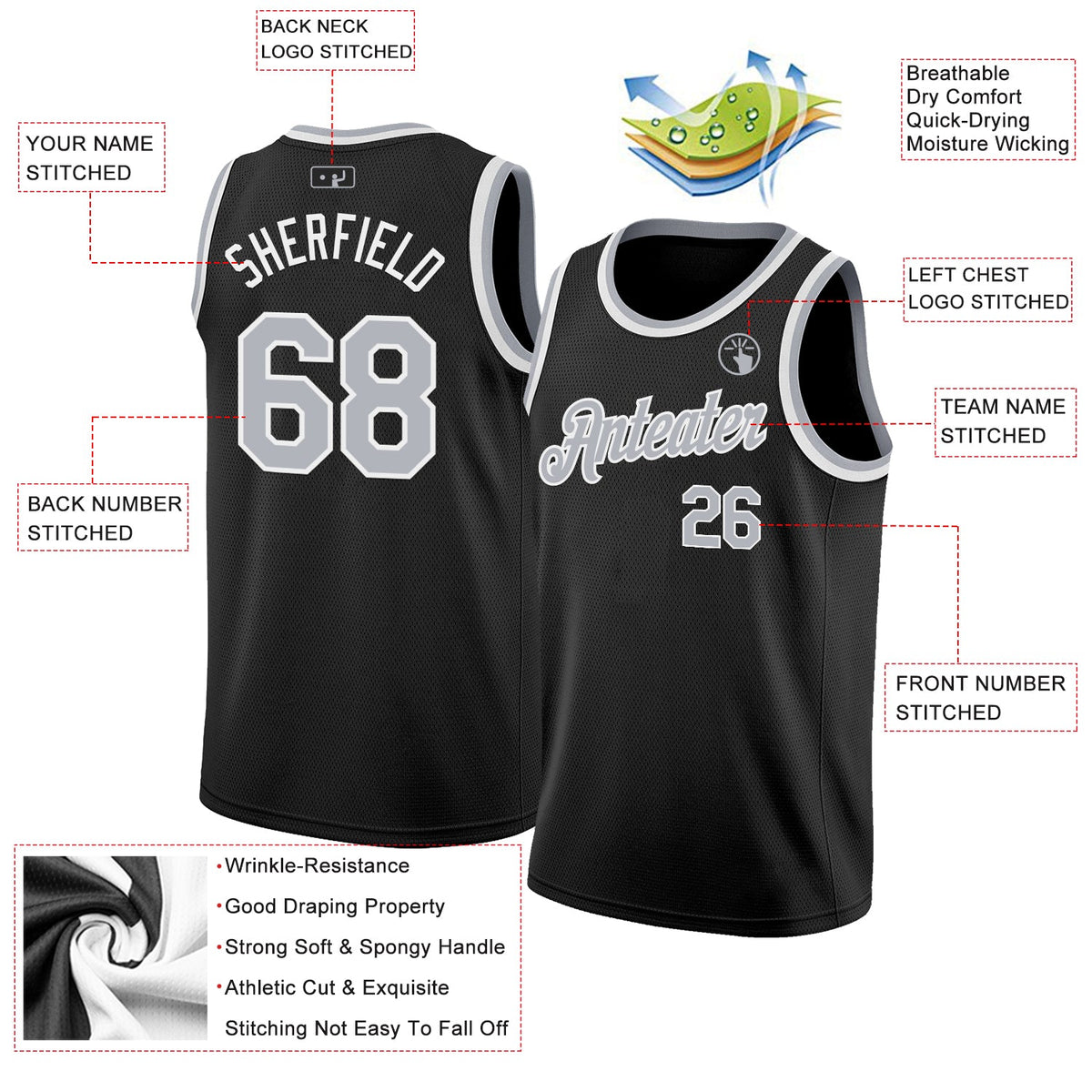 Custom Black Gray-White Authentic Basketball Jersey