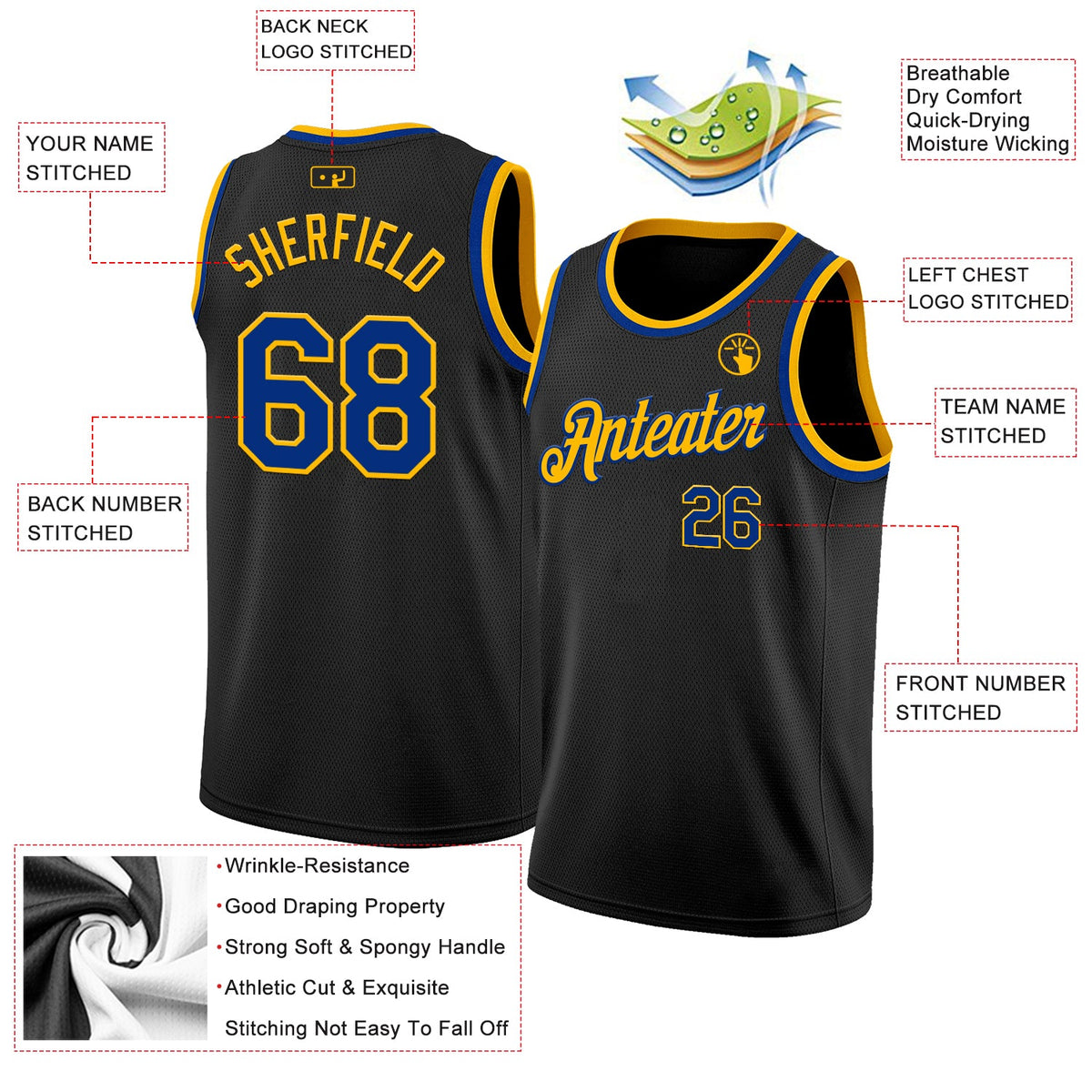 Custom Black Royal-Gold Authentic Basketball Jersey