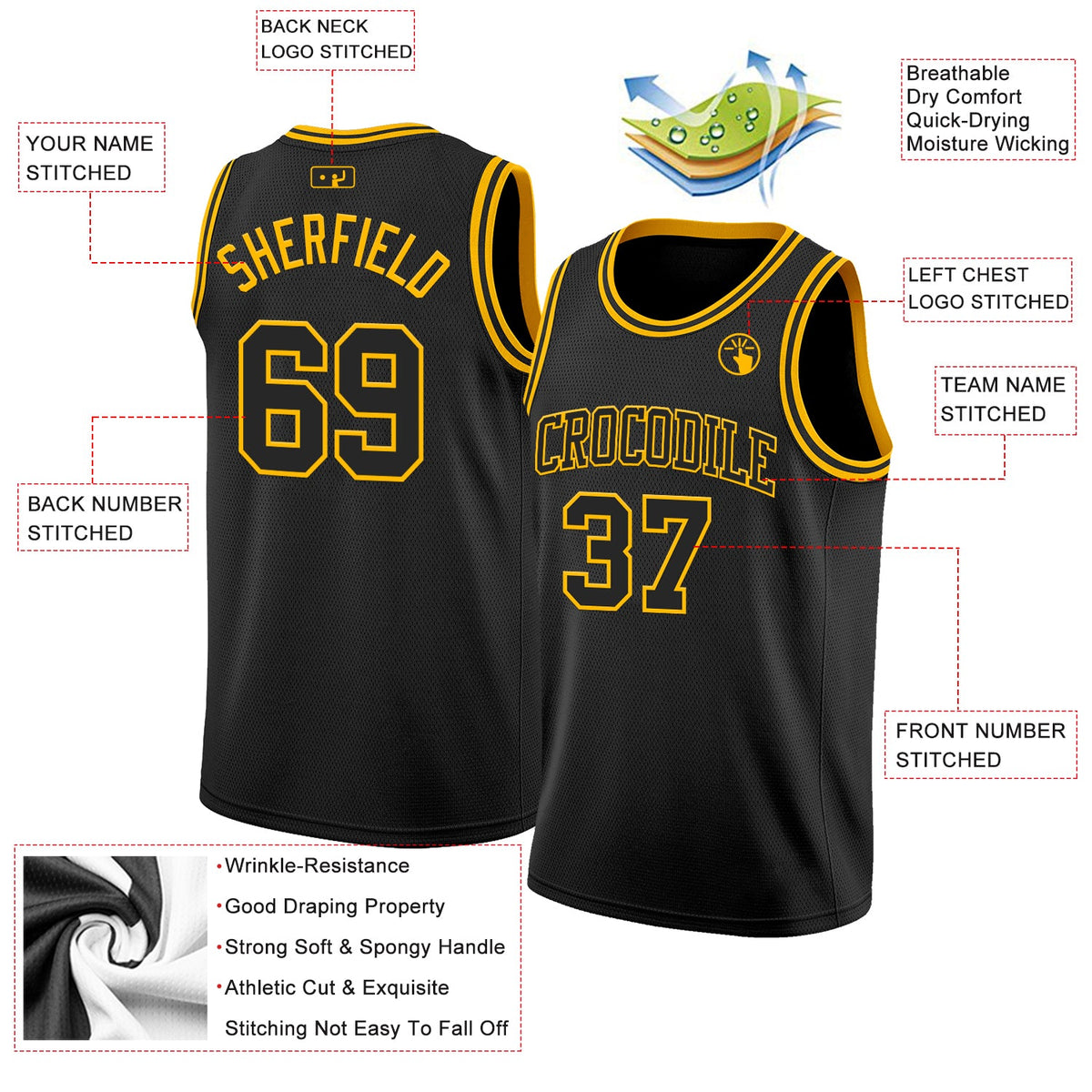 Custom Black Gold Authentic Basketball Jersey