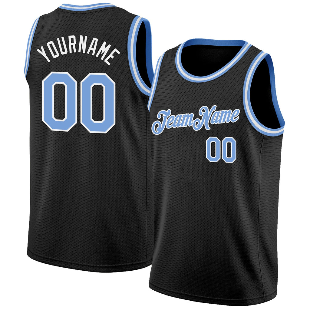 Custom Black Light Blue-White Authentic Basketball Jersey