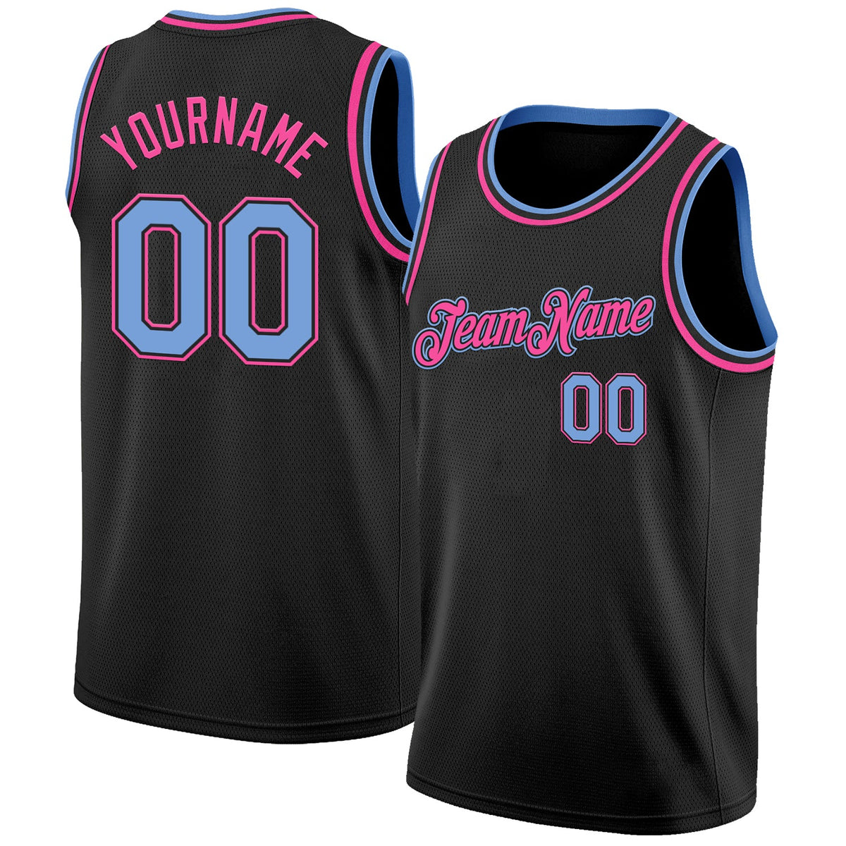 Custom Black Light Blue-Pink Authentic Basketball Jersey