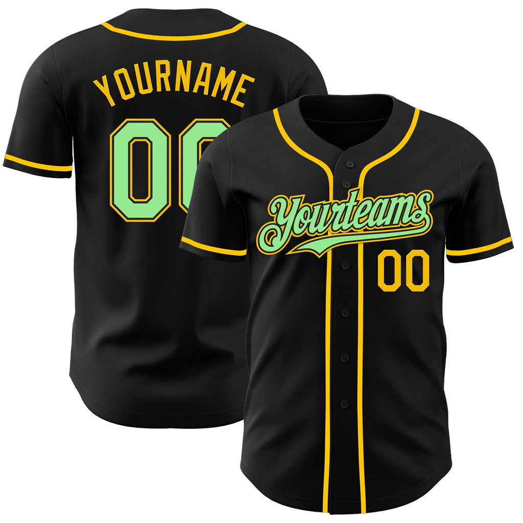 Custom Black Pea Green-Yellow Authentic Baseball Jersey