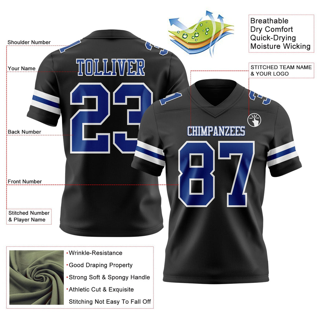 Custom Black Royal-White Authentic Football Jersey