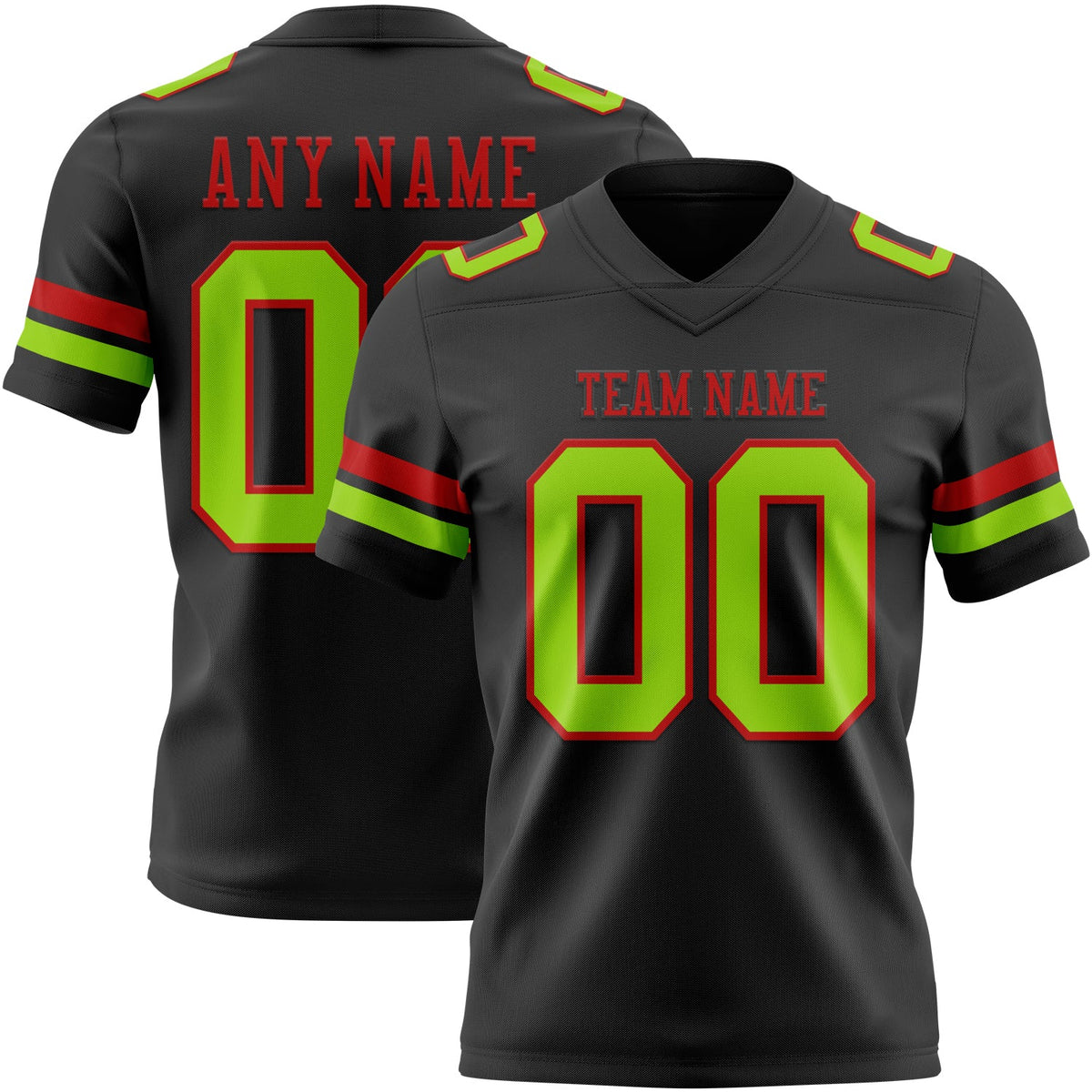 Custom Black Neon Green-Red Authentic Football Jersey