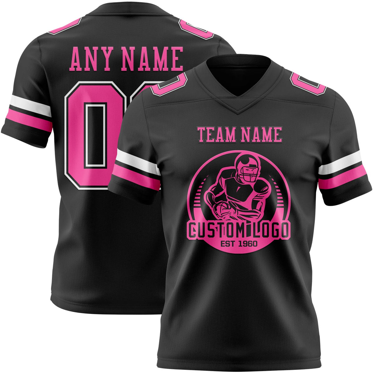 Custom Black Pink-White Authentic Football Jersey
