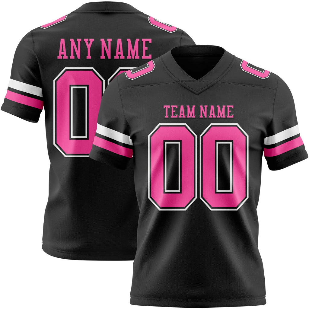 Custom Black Pink-White Authentic Football Jersey