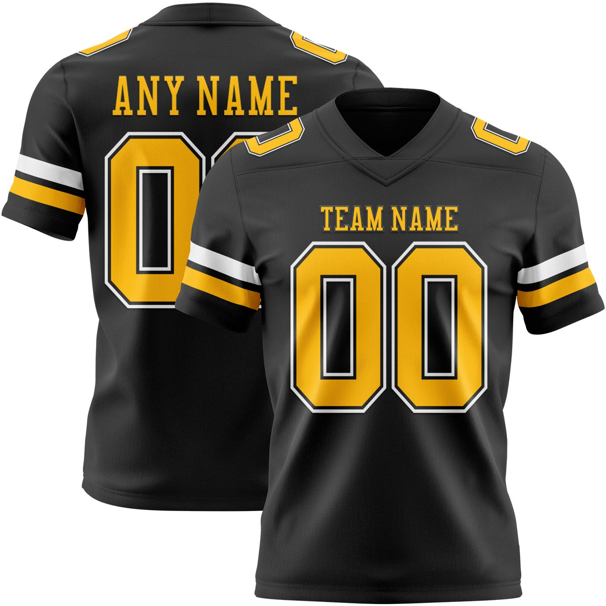 Custom Black Gold-White Authentic Football Jersey