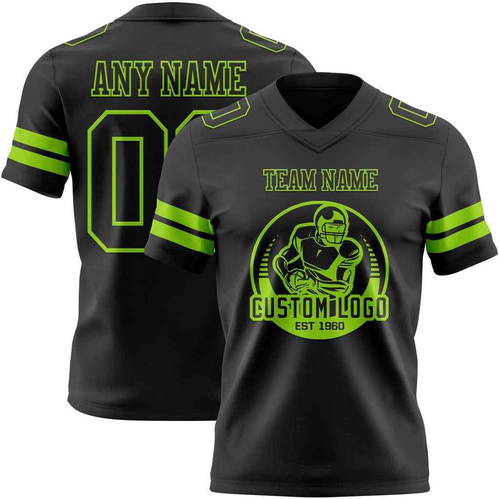Custom Black Neon Green Authentic Football Jersey