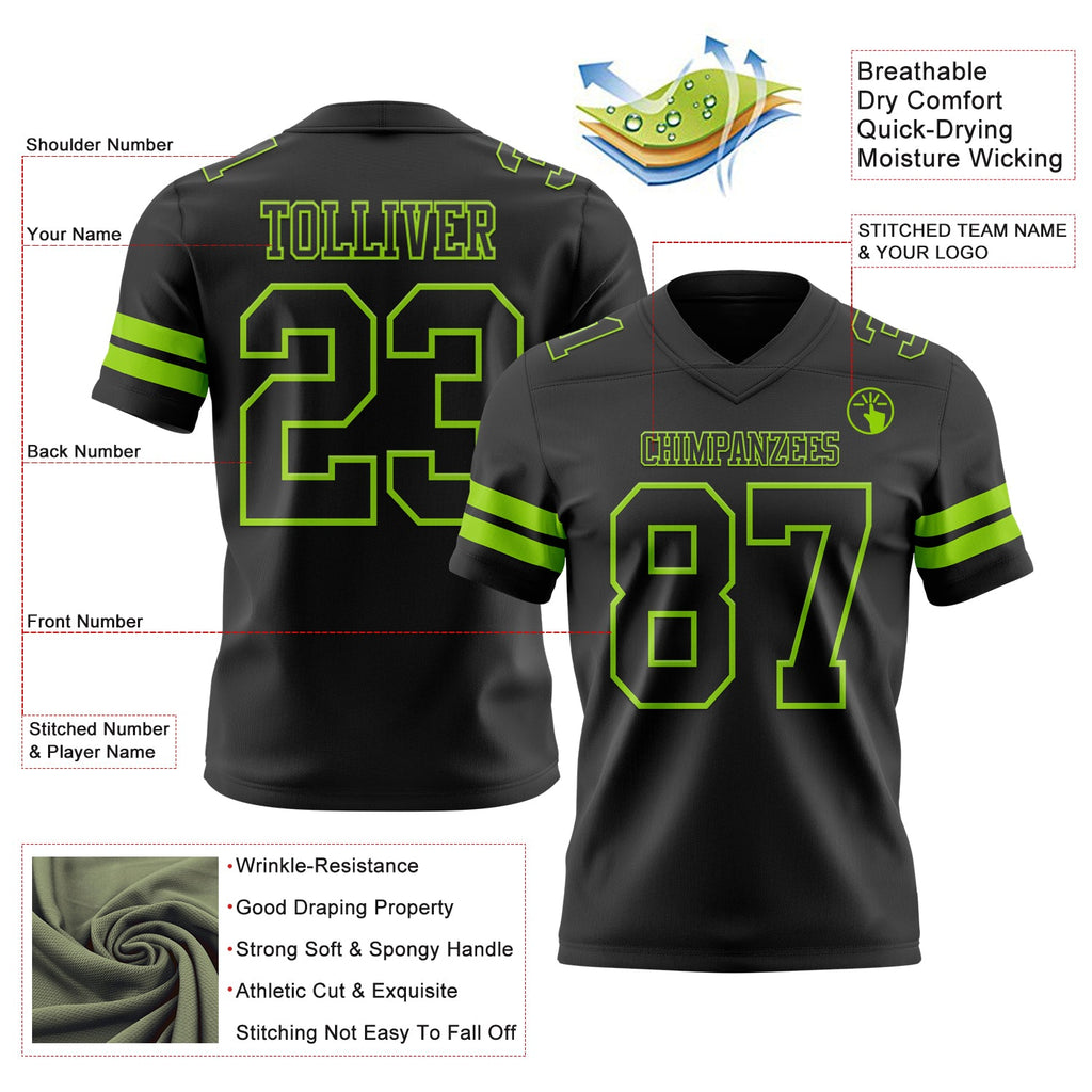 Custom Black Neon Green Authentic Football Jersey