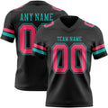 Custom Black Neon Pink-Aqua Authentic Football Jersey