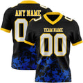 Custom Black White Thunder Blue-Yellow 3D Pattern Splash Authentic Football Jersey