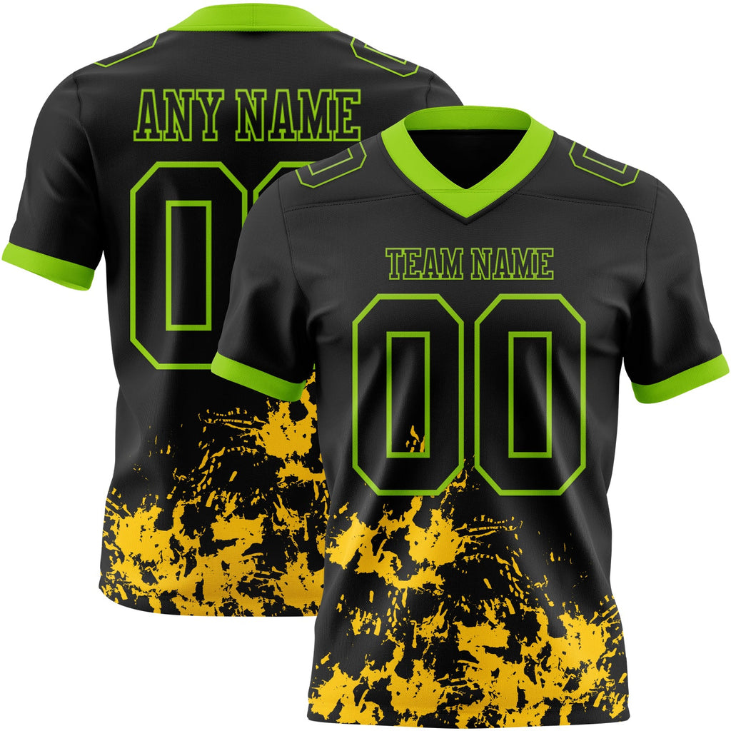 Custom Black Yellow-Neon Green 3D Pattern Splash Authentic Football Jersey