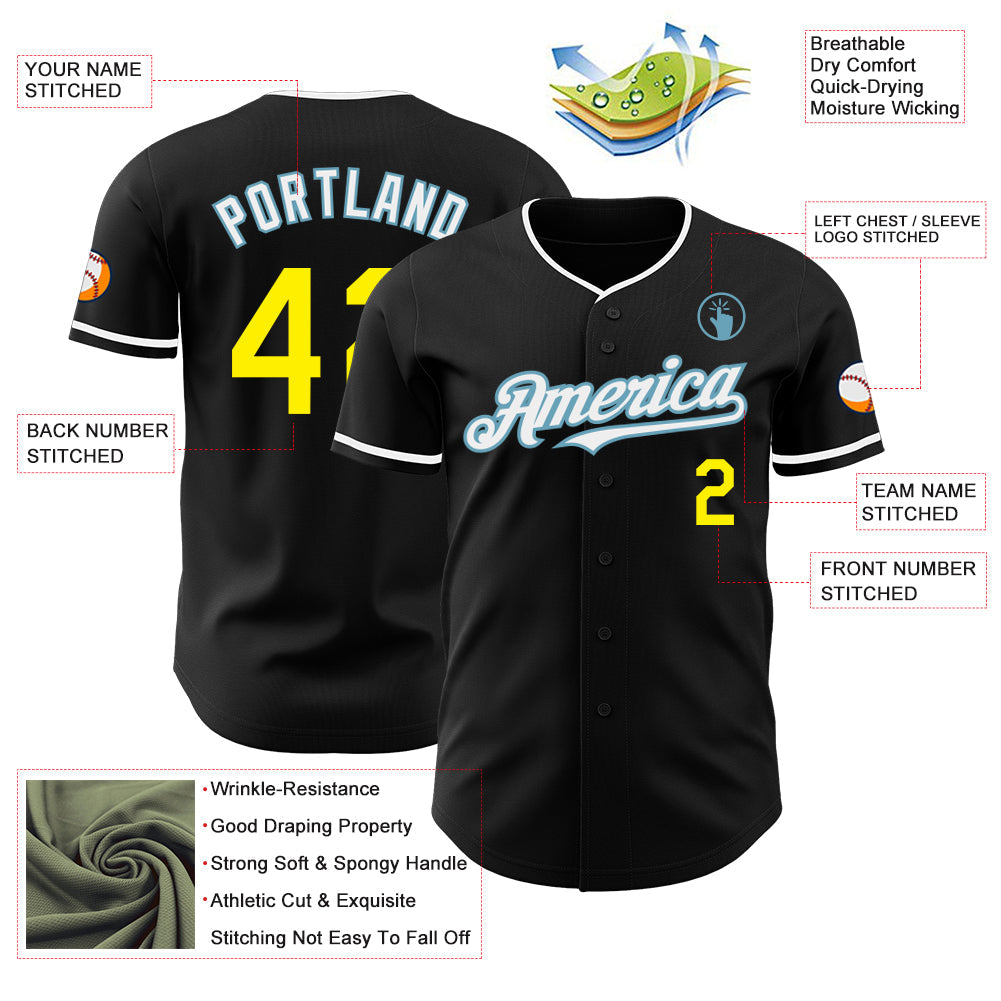 Custom Black Light Yellow Shadow Blue-White Authentic Baseball Jersey