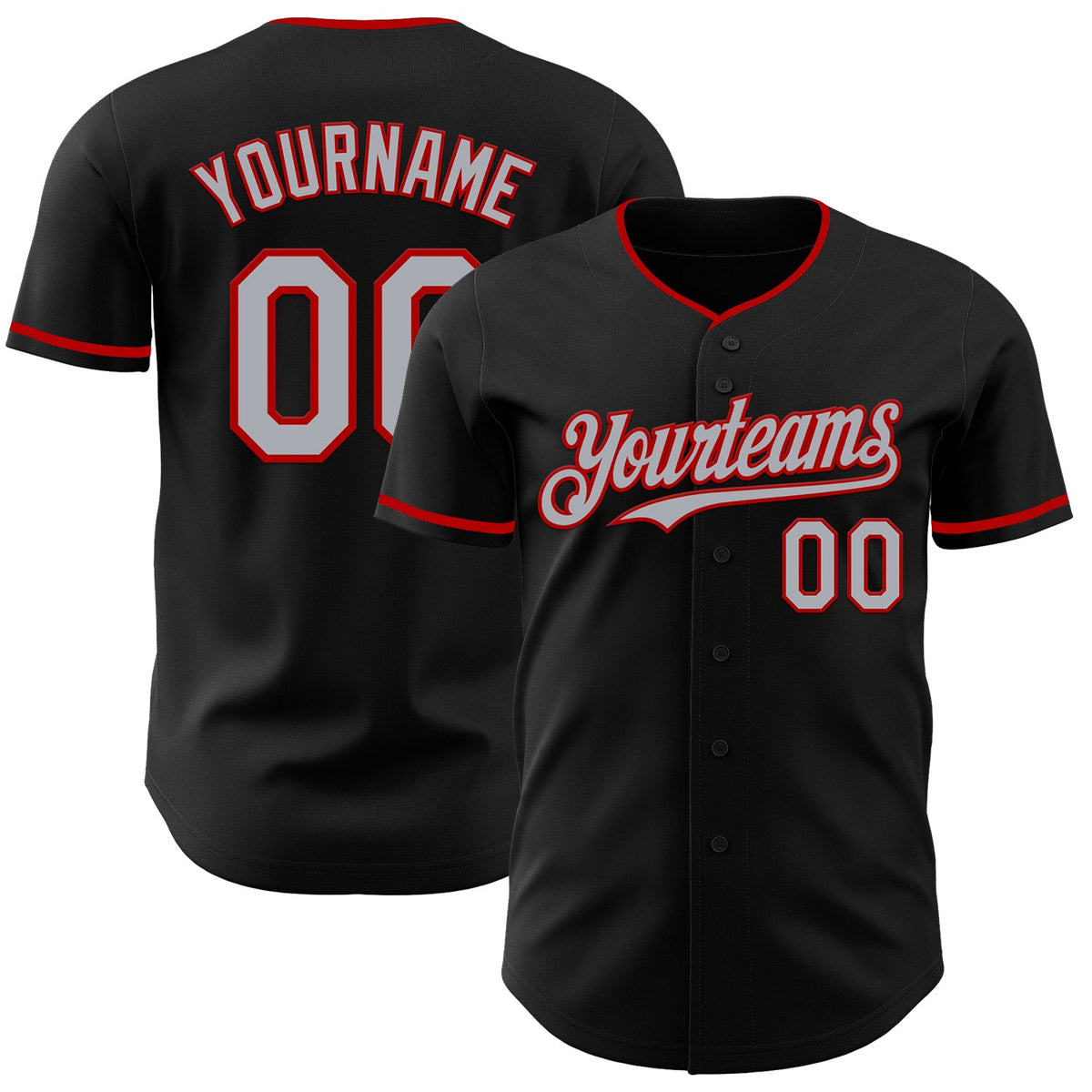 Custom Black Gray-Red Authentic Baseball Jersey