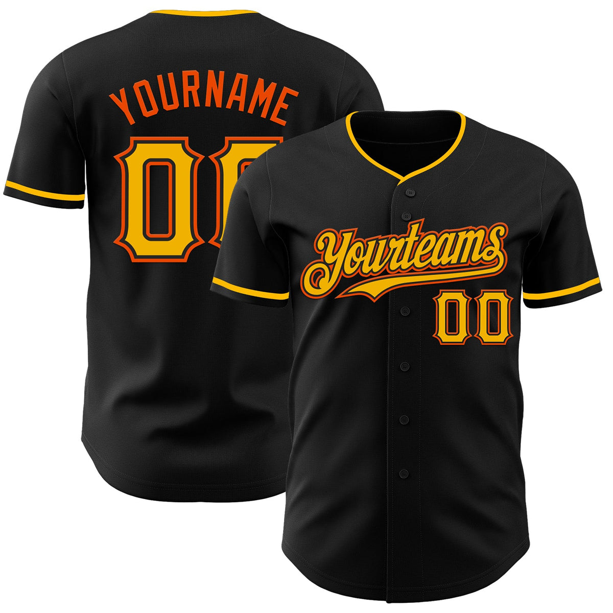 Custom Black Gold-Orange Authentic Baseball Jersey