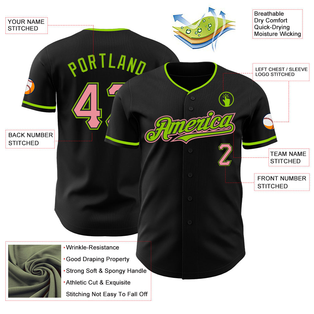 Custom Black Medium Pink-Neon Green Authentic Baseball Jersey
