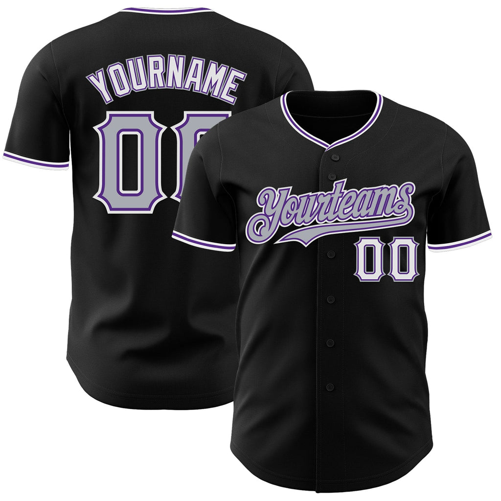 Custom Black Gray Purple-White Authentic Baseball Jersey