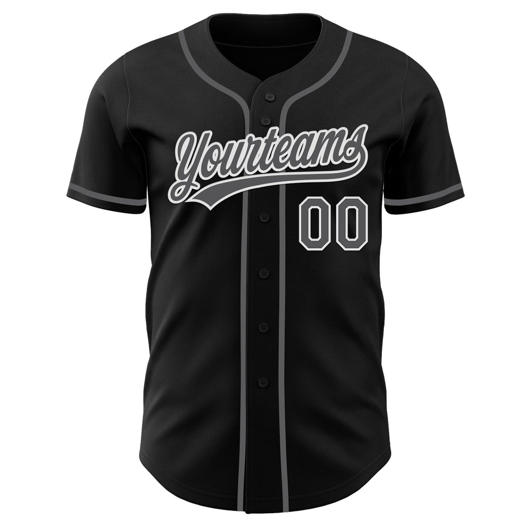 Custom Black Steel Gray-White Authentic Baseball Jersey