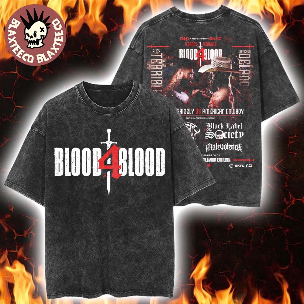 Blood4Blood Concert 4 Band 4 Brawls 2026 Russian Grizzly Vs American Cowboy Alex Terrible Vs Cameron Delano Retro Wash Tee
