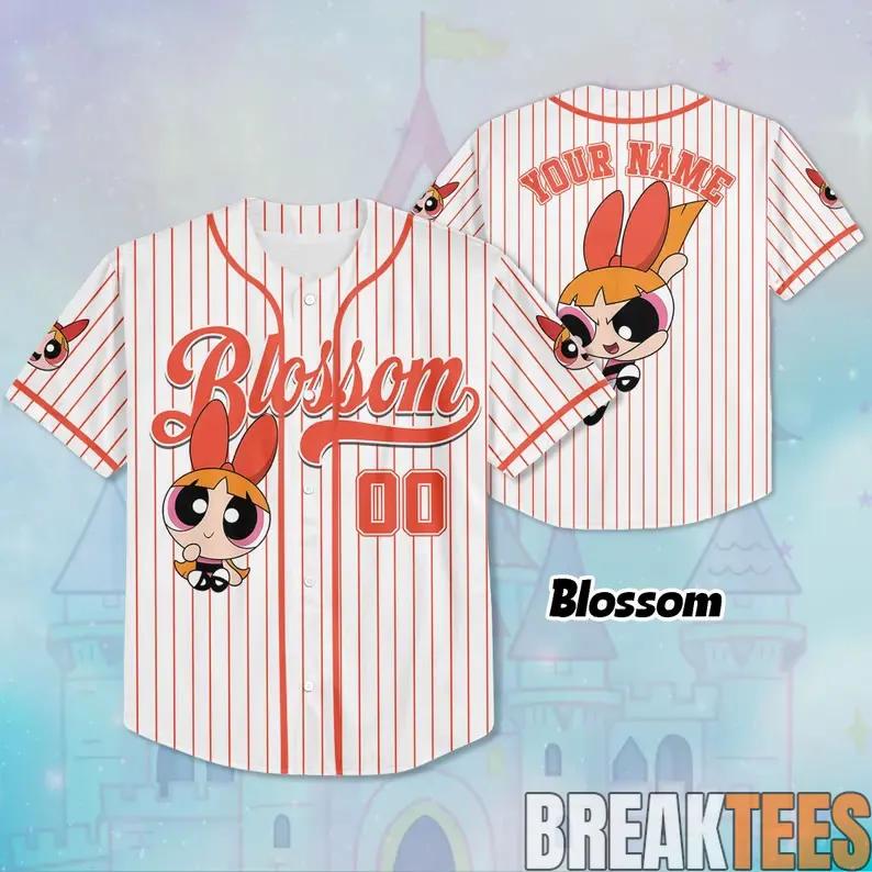 Blossom The Powerpuff Girls Baseball Jersey Kid & Adults V1