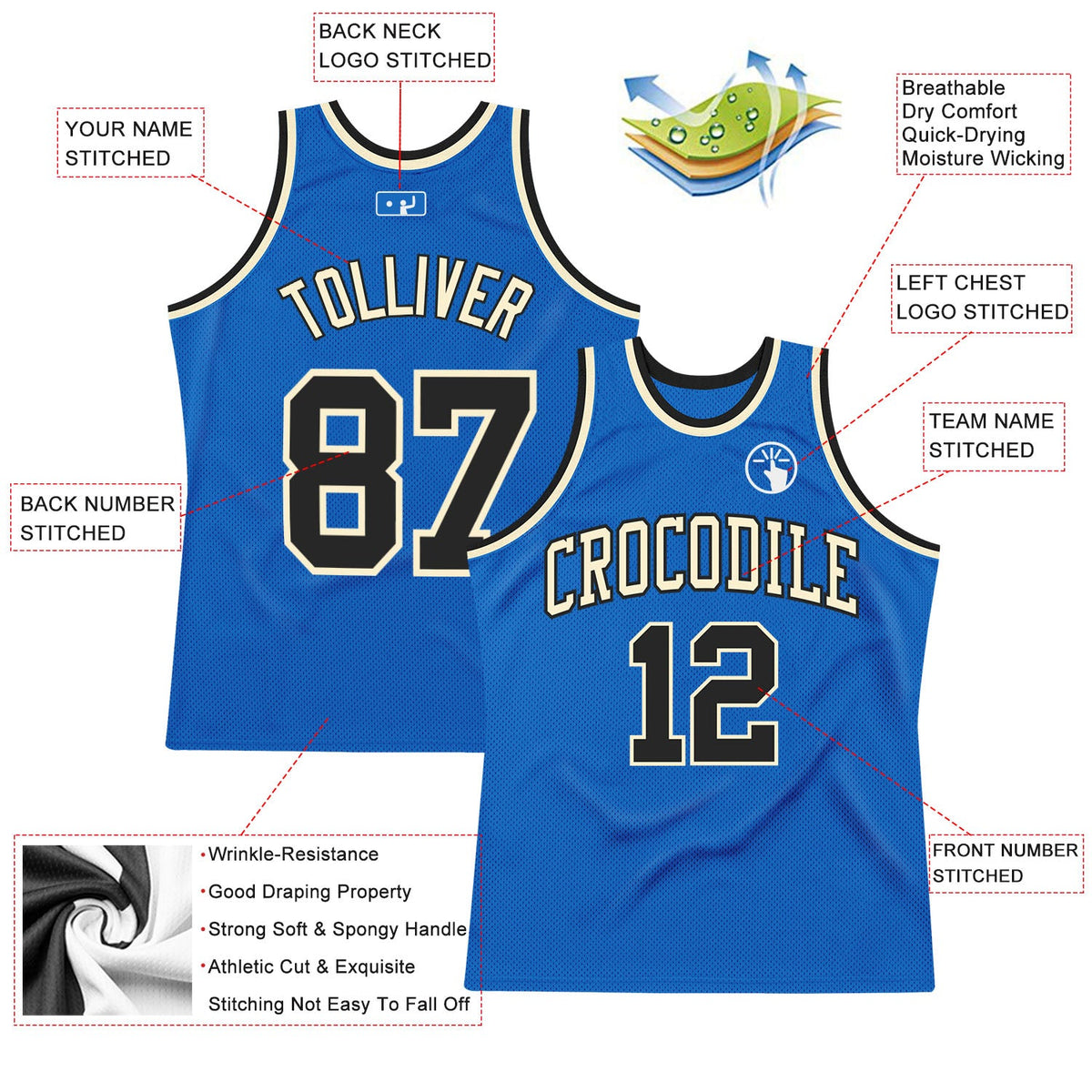 Custom Blue Black-Cream Authentic Throwback Basketball Jersey