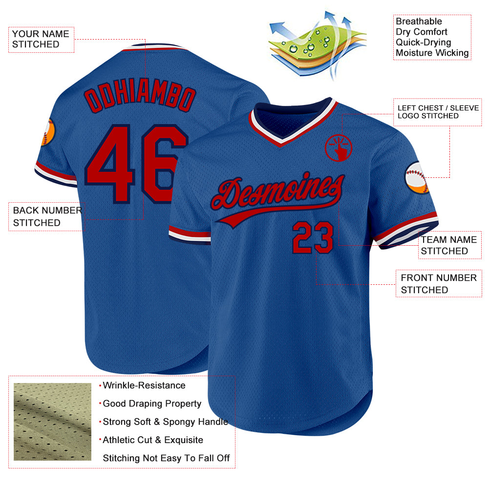 Custom Blue Red-Navy Authentic Throwback Baseball Jersey