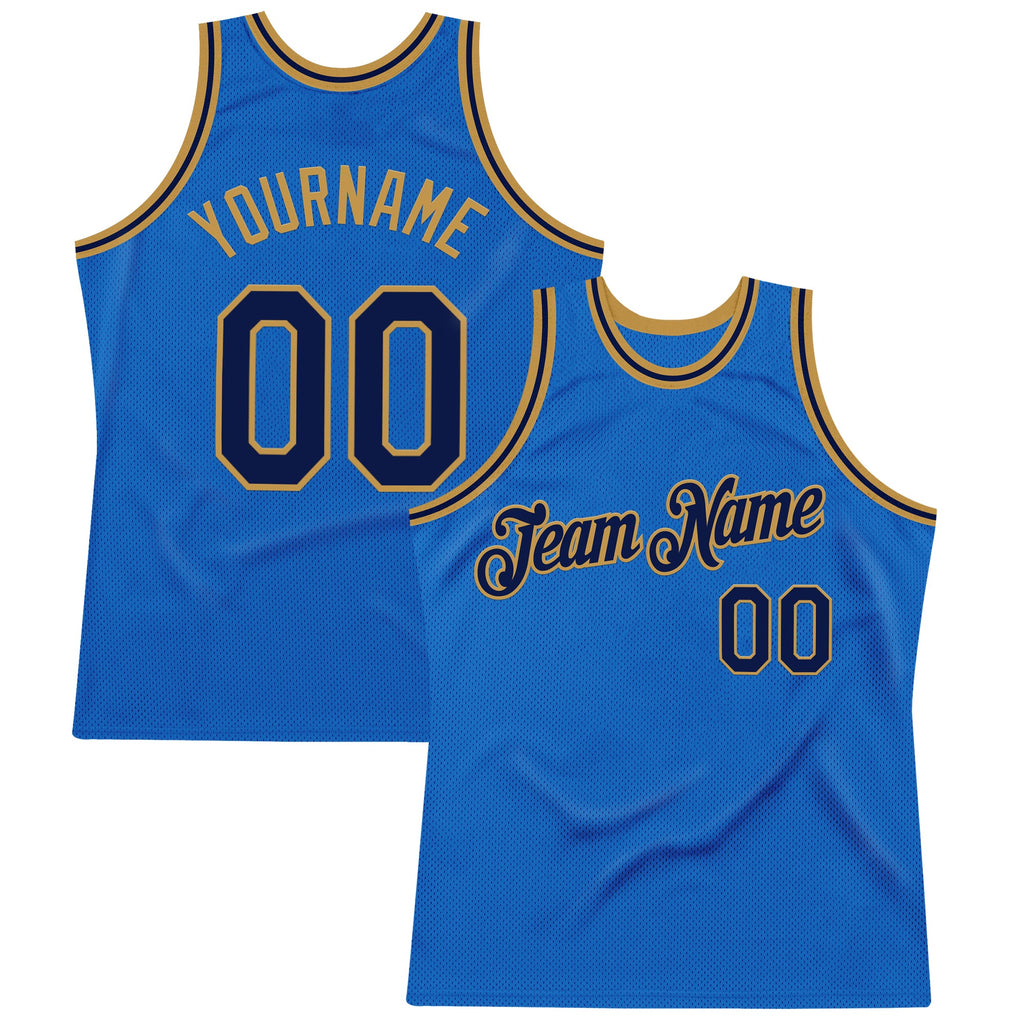 Custom Blue Navy-Old Gold Authentic Throwback Basketball Jersey