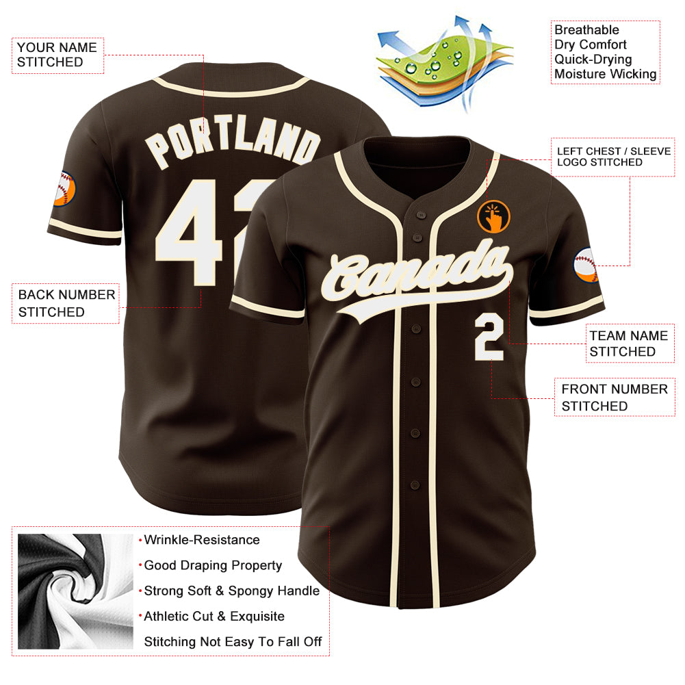 Custom Brown White-Cream Authentic Baseball Jersey